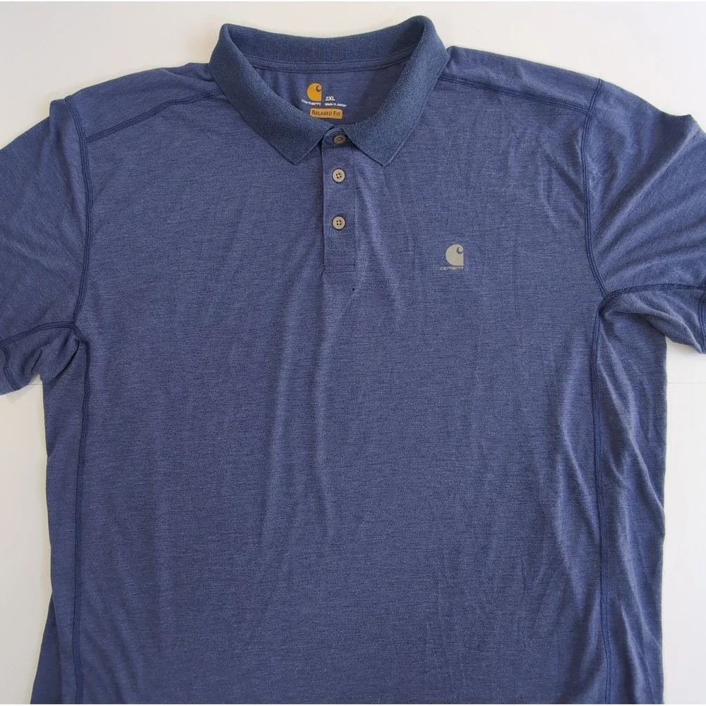 Carhartt Force Polo Shirt Mens 2XL Blue Heather Short Sleeve Pocket Work Golf
